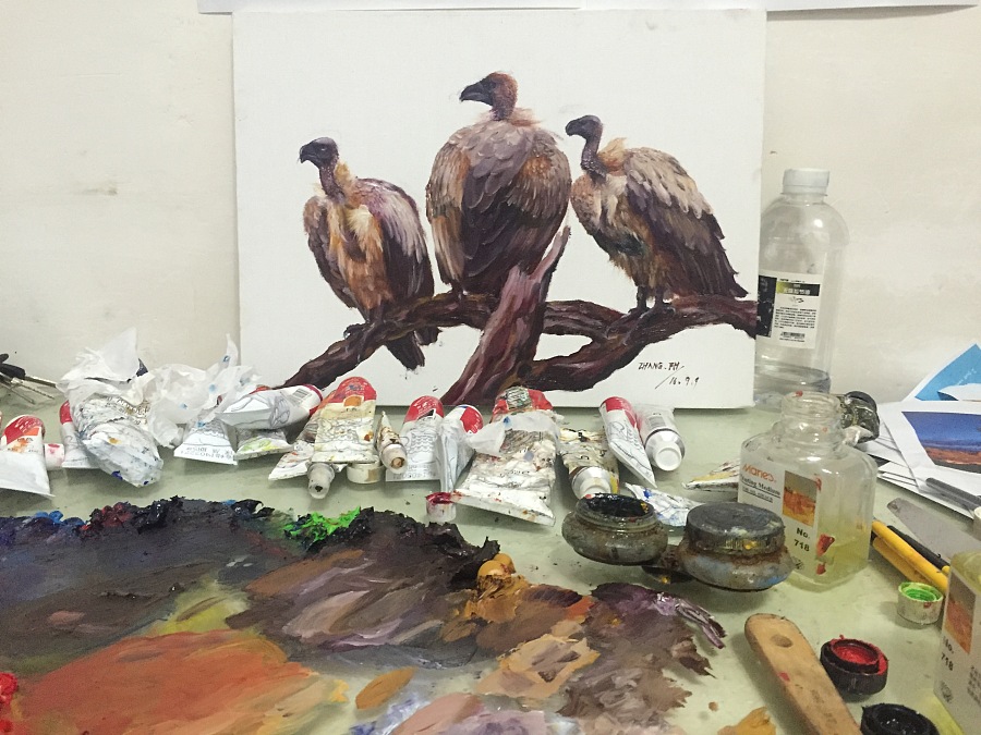 写实油画技法--秃鹫|绘画习作|插画|鱼的眼泪_5