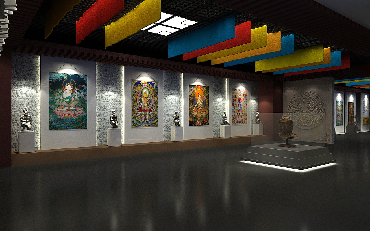 唐卡艺术展 展厅 效果图设计 3d