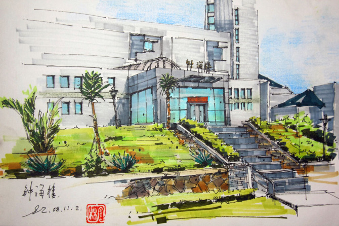 用手绘方式只为纪念那生活了四年的大学生活--广东海洋大学