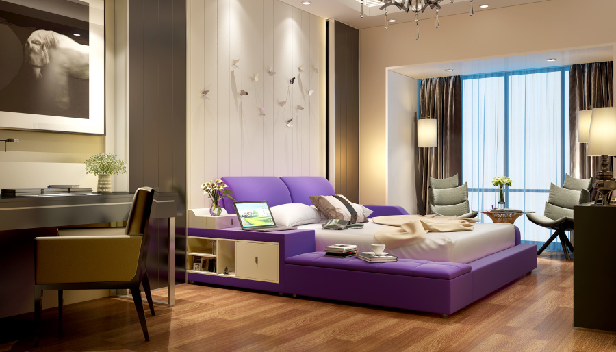 现代布衣榻榻米床 淘宝家具3D效果图制作,床3