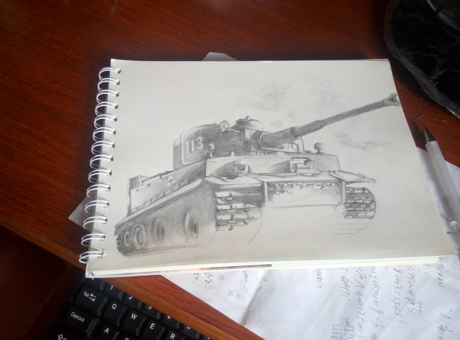 虎式Ⅰ型重型坦克 |钢笔画|纯艺术|小旭儿 - 原创