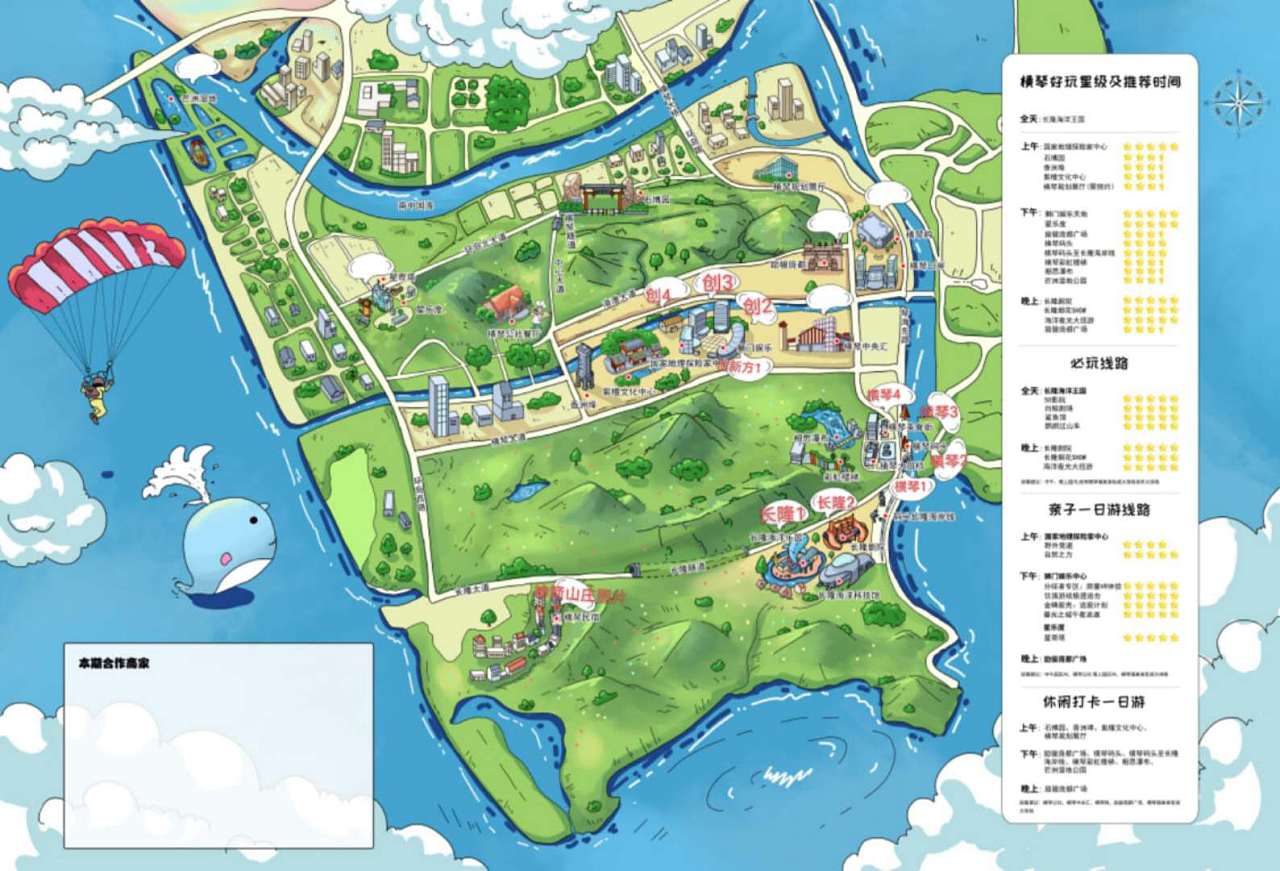 珠海横琴岛手绘地图城市旅游景区美食地图设计定制
