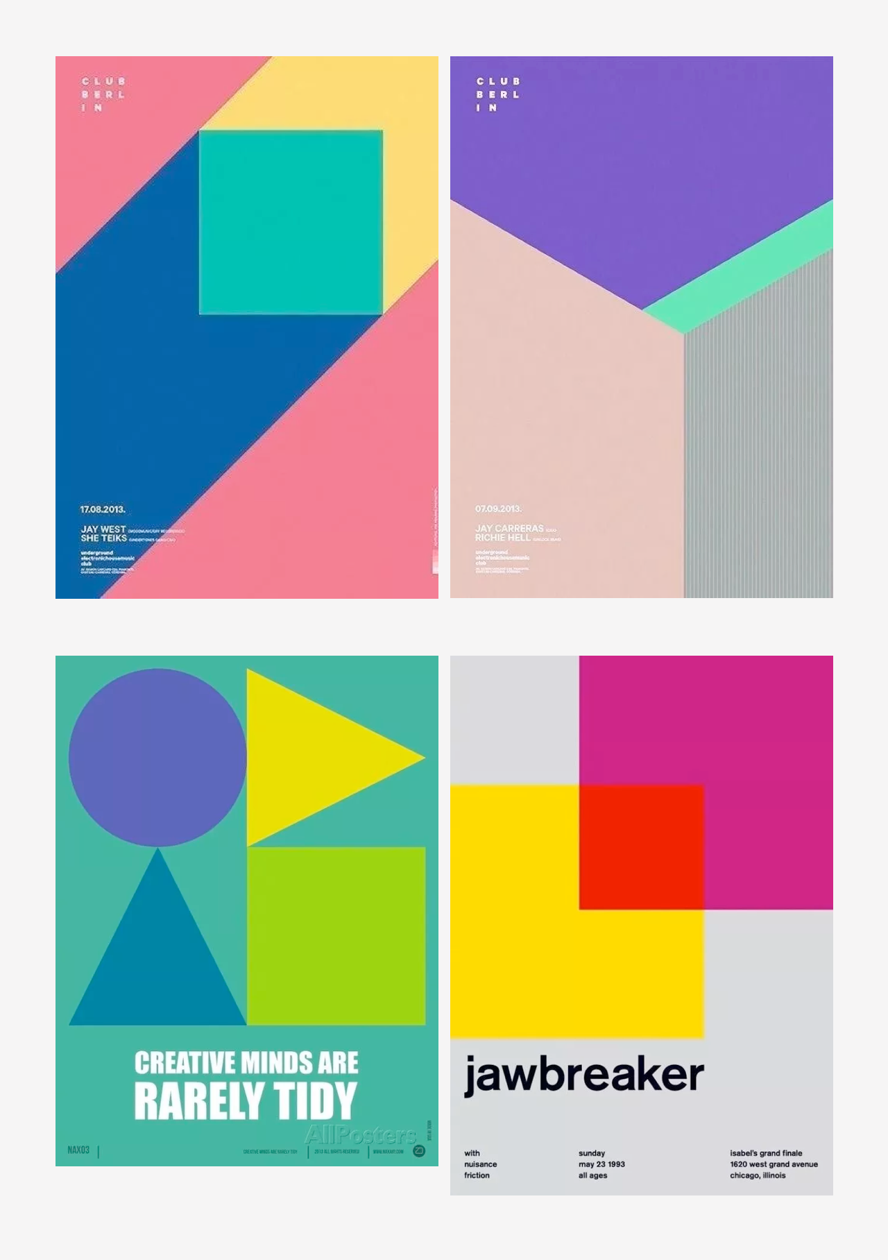 这组海报都是通过简单的平面图形色块来设计,整体色彩搭配舒适,正确