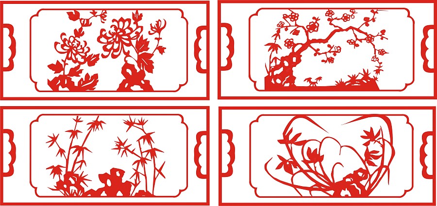 梅兰竹菊剪纸|图形\/图案|平面|花妖朵朵 - 原创设