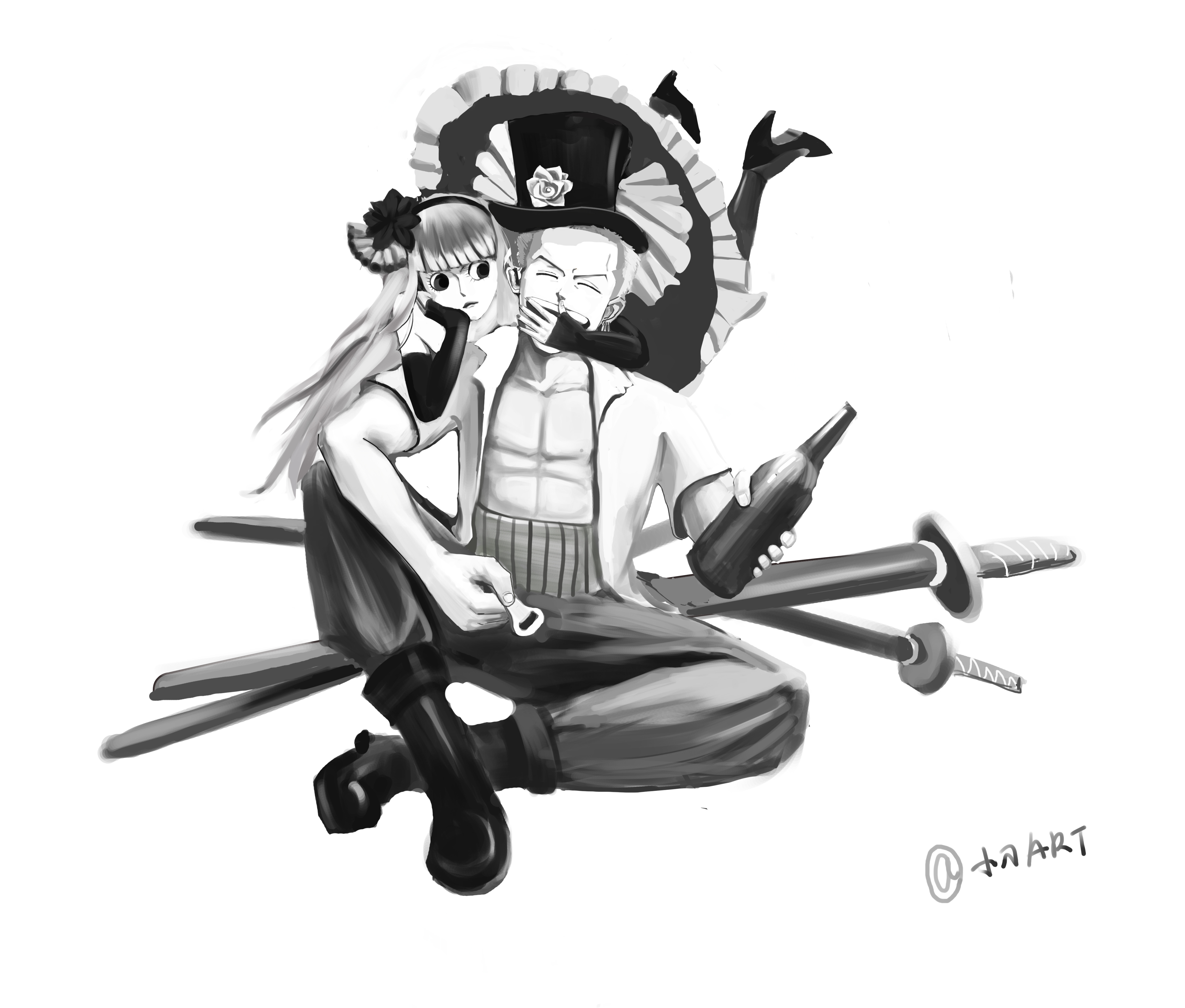 索隆黑白手绘霸气