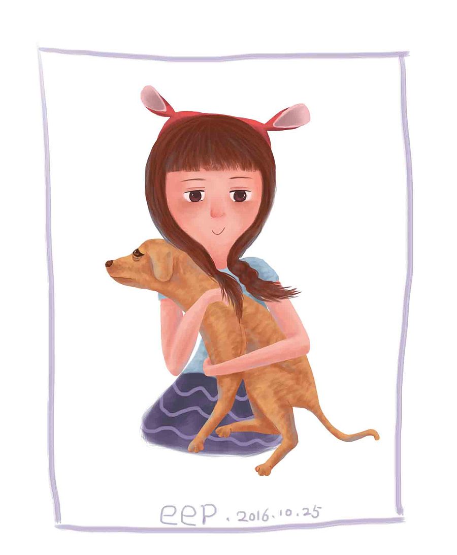 抱着狗的女孩|儿童插画|插画|eep玲 - 原创设计