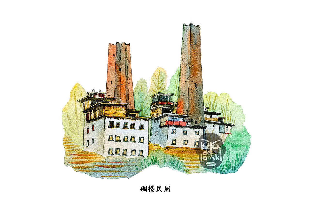 手绘中国民居建筑