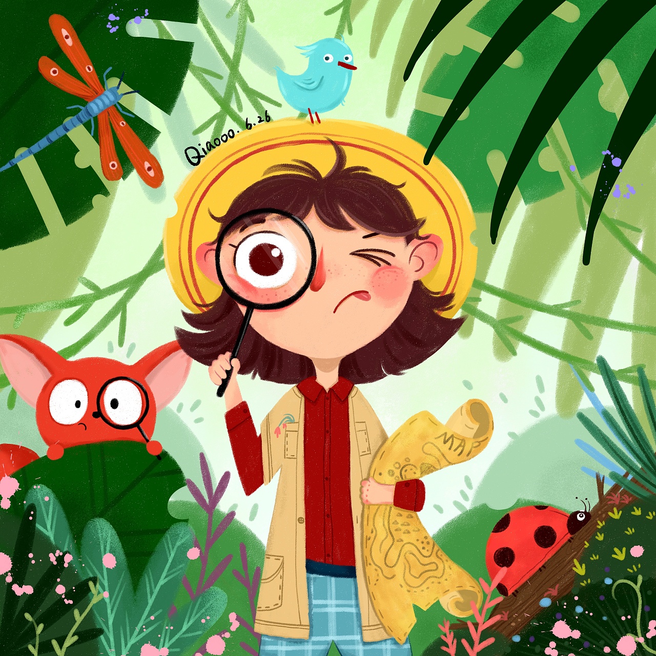 儿童插画 和小狐狸一起丛林探险