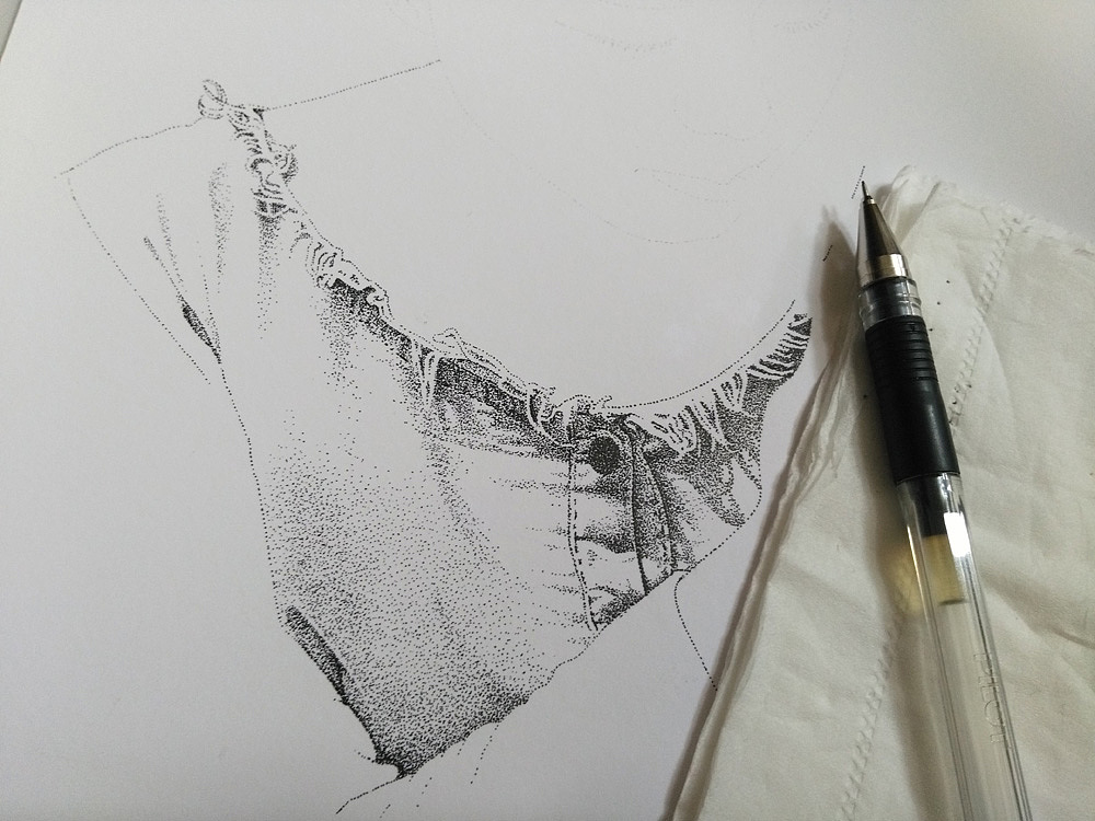 楚歌钢笔画-美伢(点画)46.4*31.6cm|纯艺术|钢笔