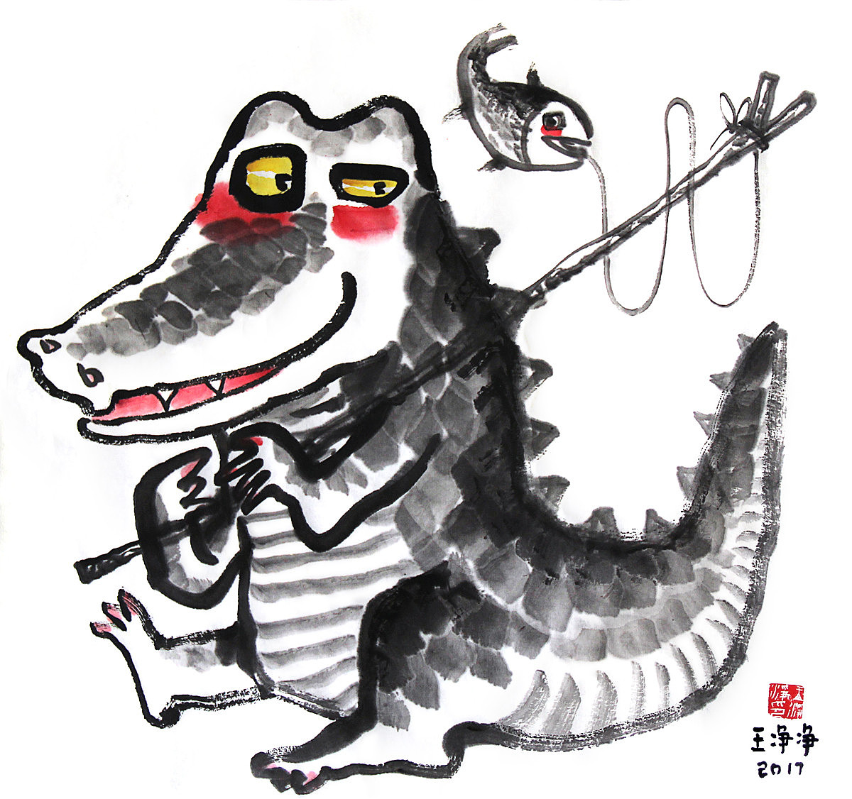 宣纸水墨插画鳄鱼系列