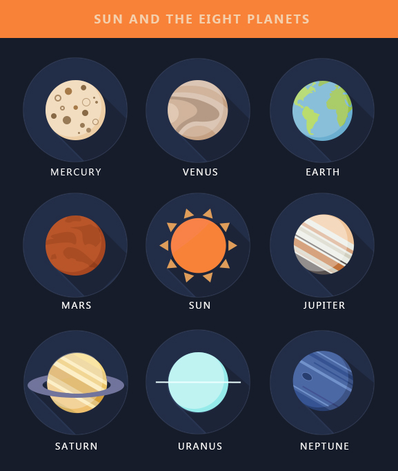 太阳系八大行星扁平化图标设计\/附PSD|图标|GUI|水无月命 - 原创设计作品 - 站酷 (ZCOOL)