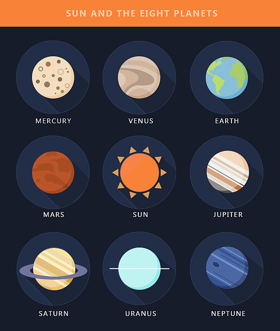 太阳系八大行星扁平化图标设计附psd   