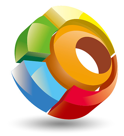 以橙,黄,蓝,红,绿自由创作的一个立体图形标志 ai软件