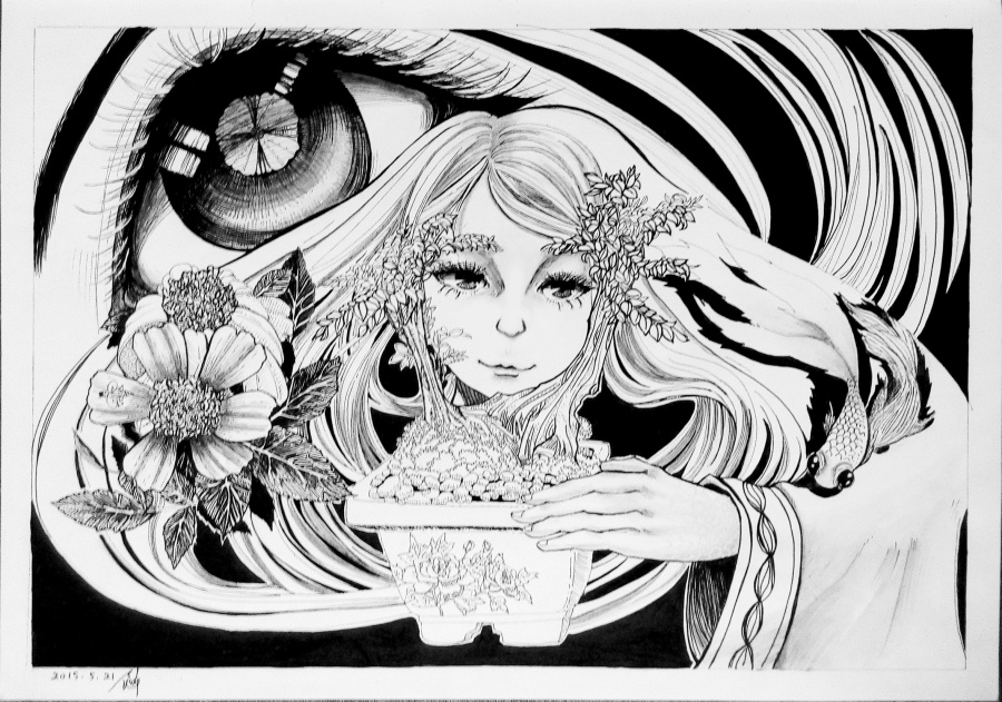 日常手绘|绘画习作|插画|灵听 - 原创设计作品 - 