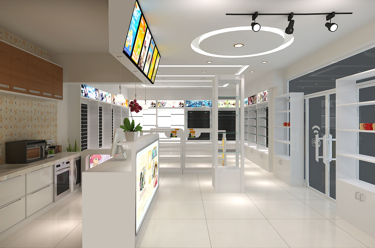 3D效果图饮品店甜品店动漫店店铺装修店面室内设计图