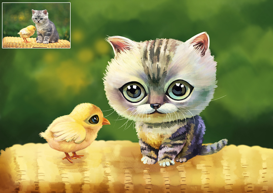 猫和小鸡|绘画习作|插画|xiaoyaored - 原创设计
