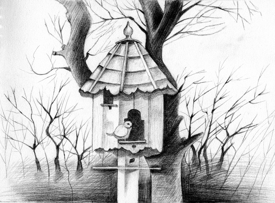 素描--树屋|绘画习作|插画|花开荼蘼毛毛 - 原创设