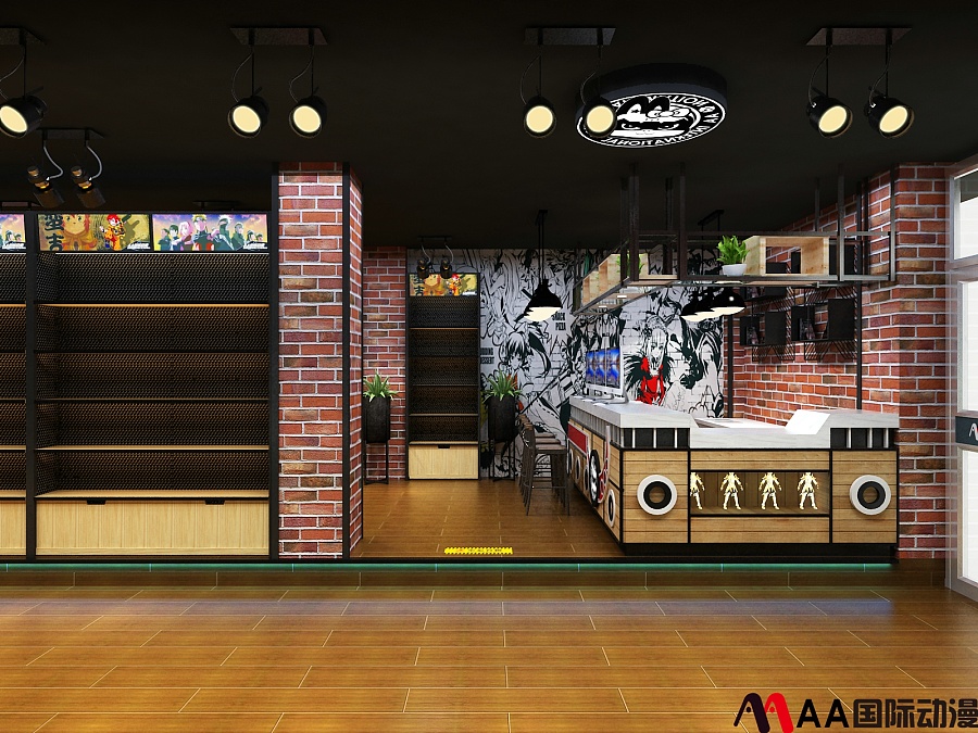 AA国际动漫主题奶茶店3D设计效果展示|室内设