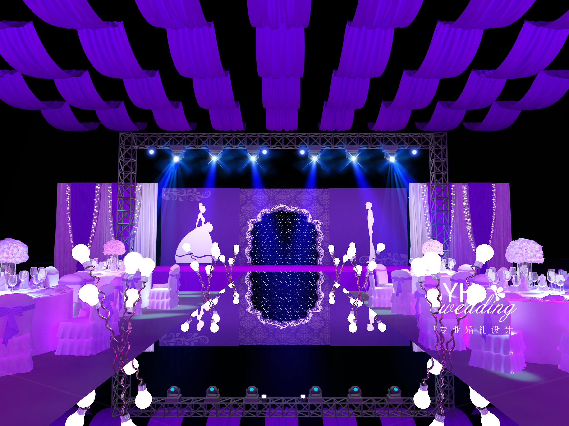 紫色心愿 婚礼3d舞台效果图