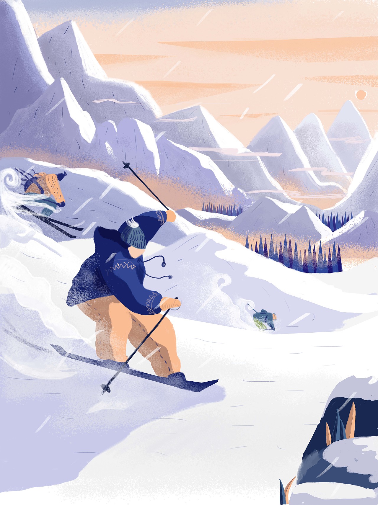 雪山 滑雪插画 冬季