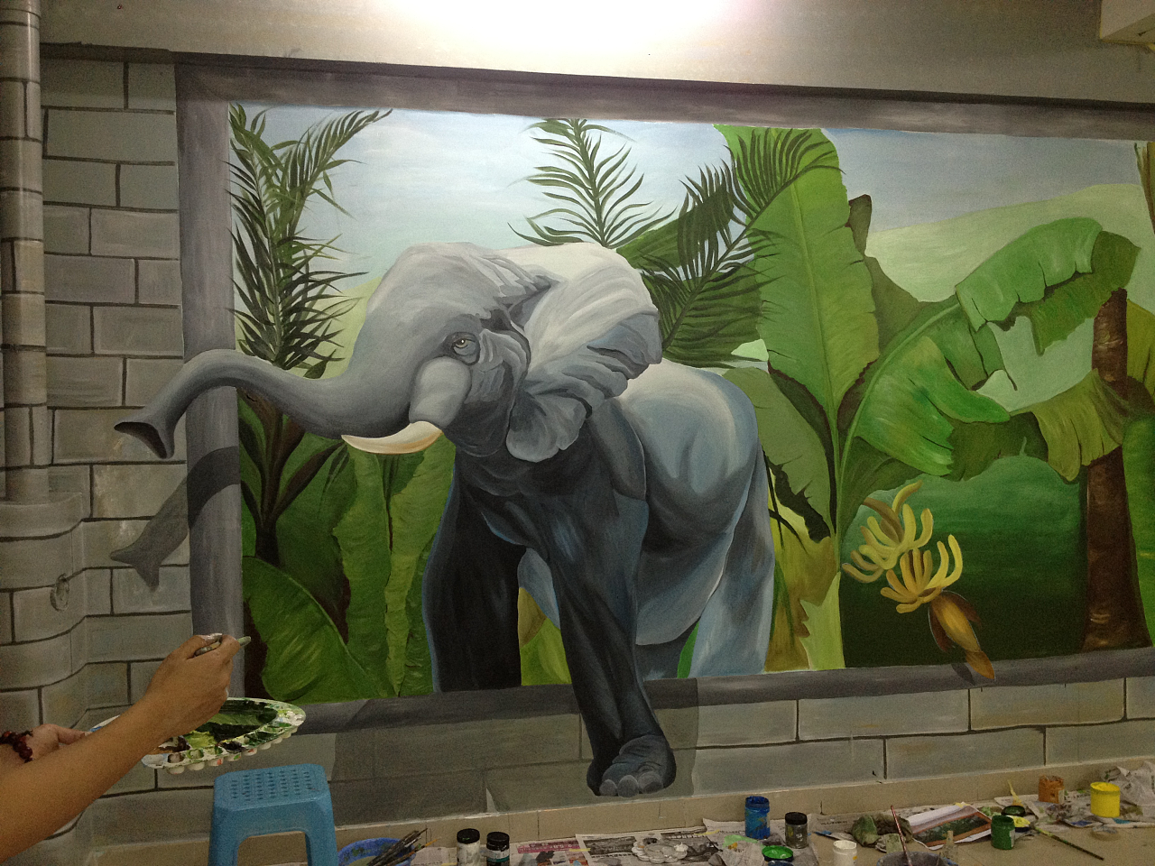 珠海壁画 原创 香洲华南名宇幼儿园3d《热带雨林》