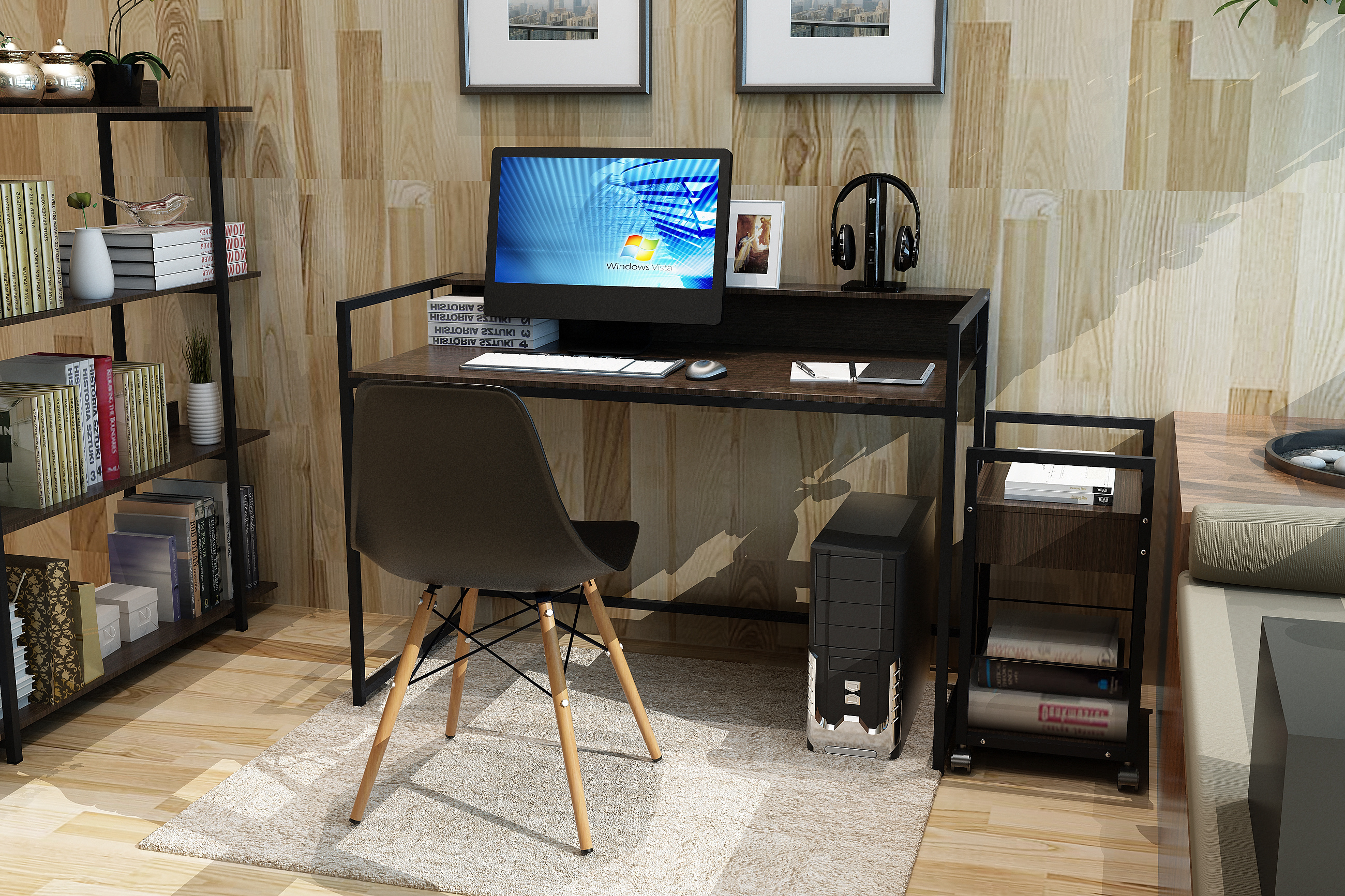 原创作品: 家具3d效果图-书架,书桌,电脑桌,沙发