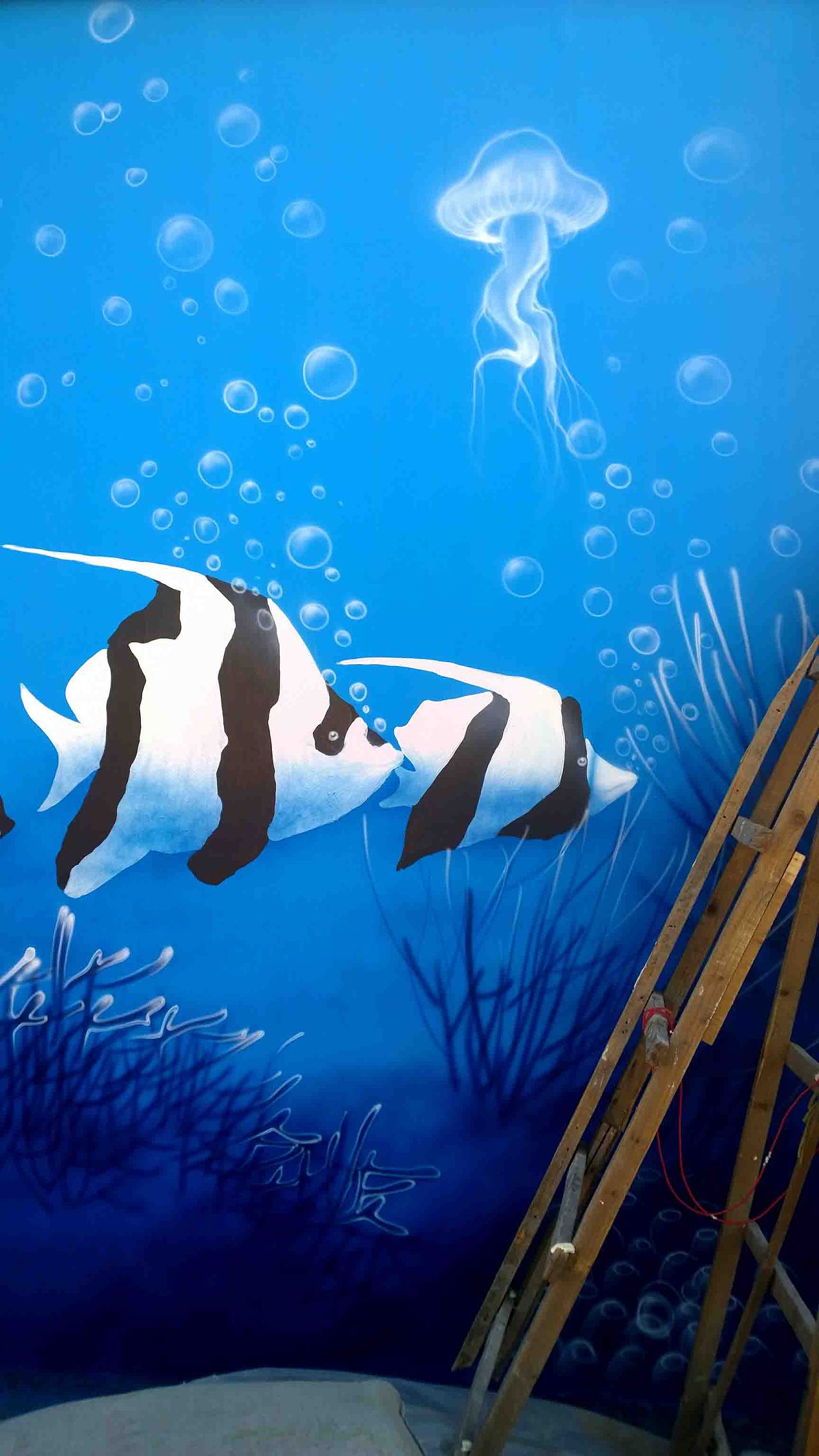 洛阳雏凤彩绘——夏日清凉海底世界作品.巨幅壁画 尺寸(4m x 39m)