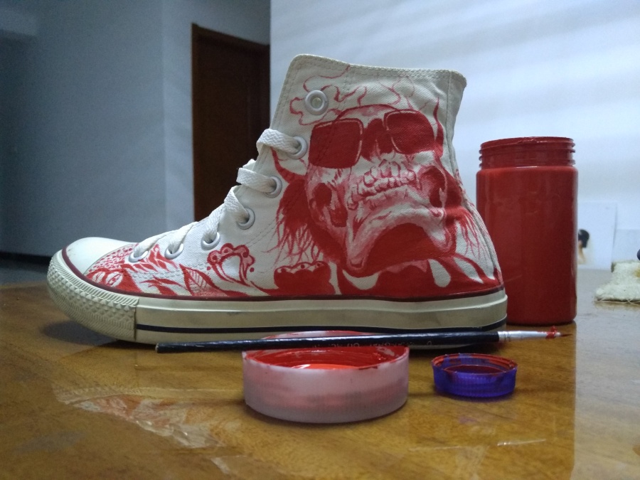 手绘鞋,手绘创意骷髅丙烯颜料创作系列|商业插
