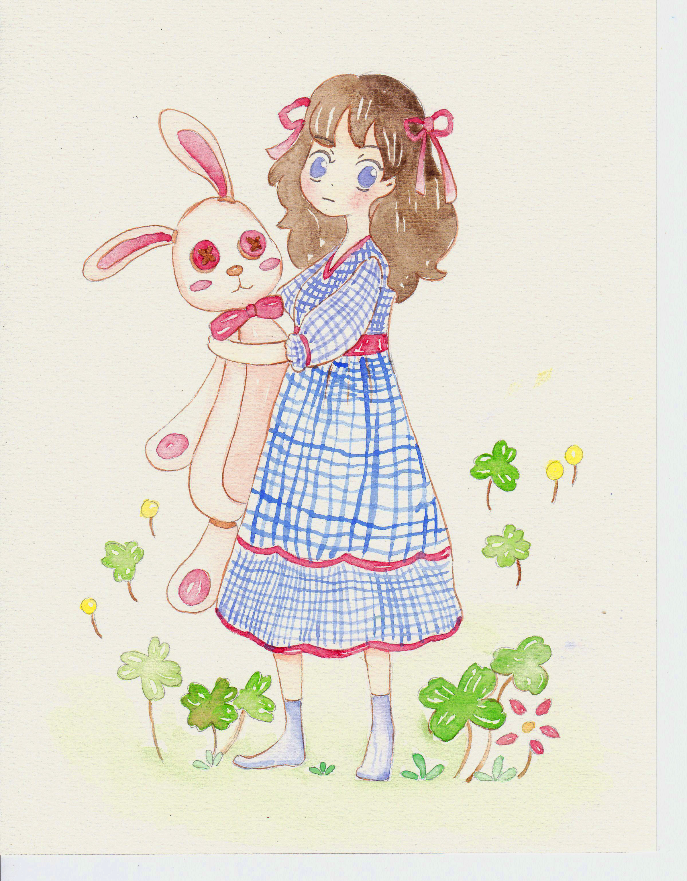 抱兔子的女孩|插画|创作习作|车仔moon - 原创作品