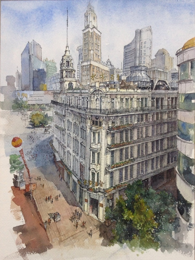 建筑手绘—上海街道俯视 (上色过程) 我要评论