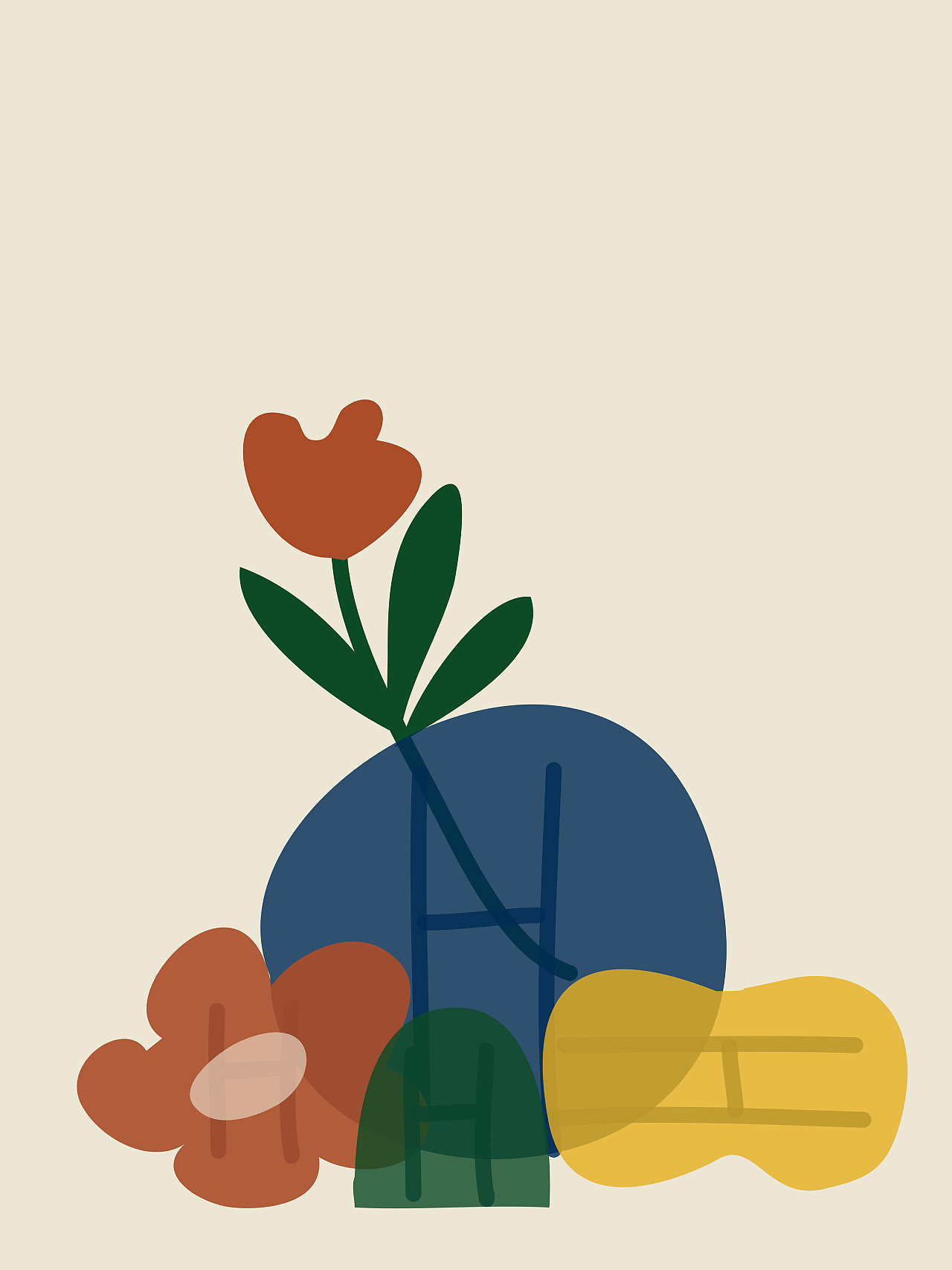 小花简约色块植物花卉手绘插画系列|平面|图案|山知设计 - 原创作品