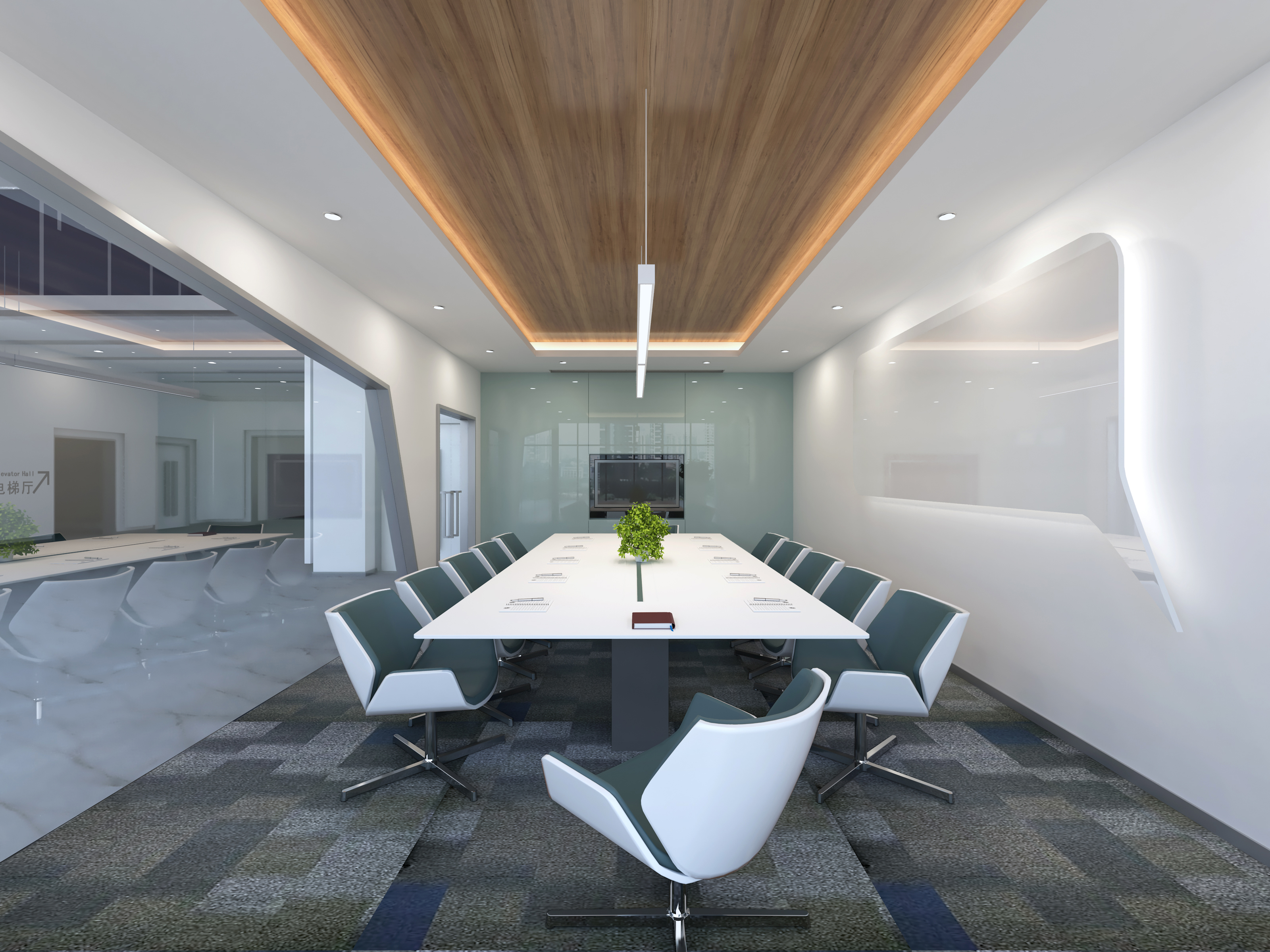 办公大堂及会议室设计效果图|空间|室内设计|曹欹