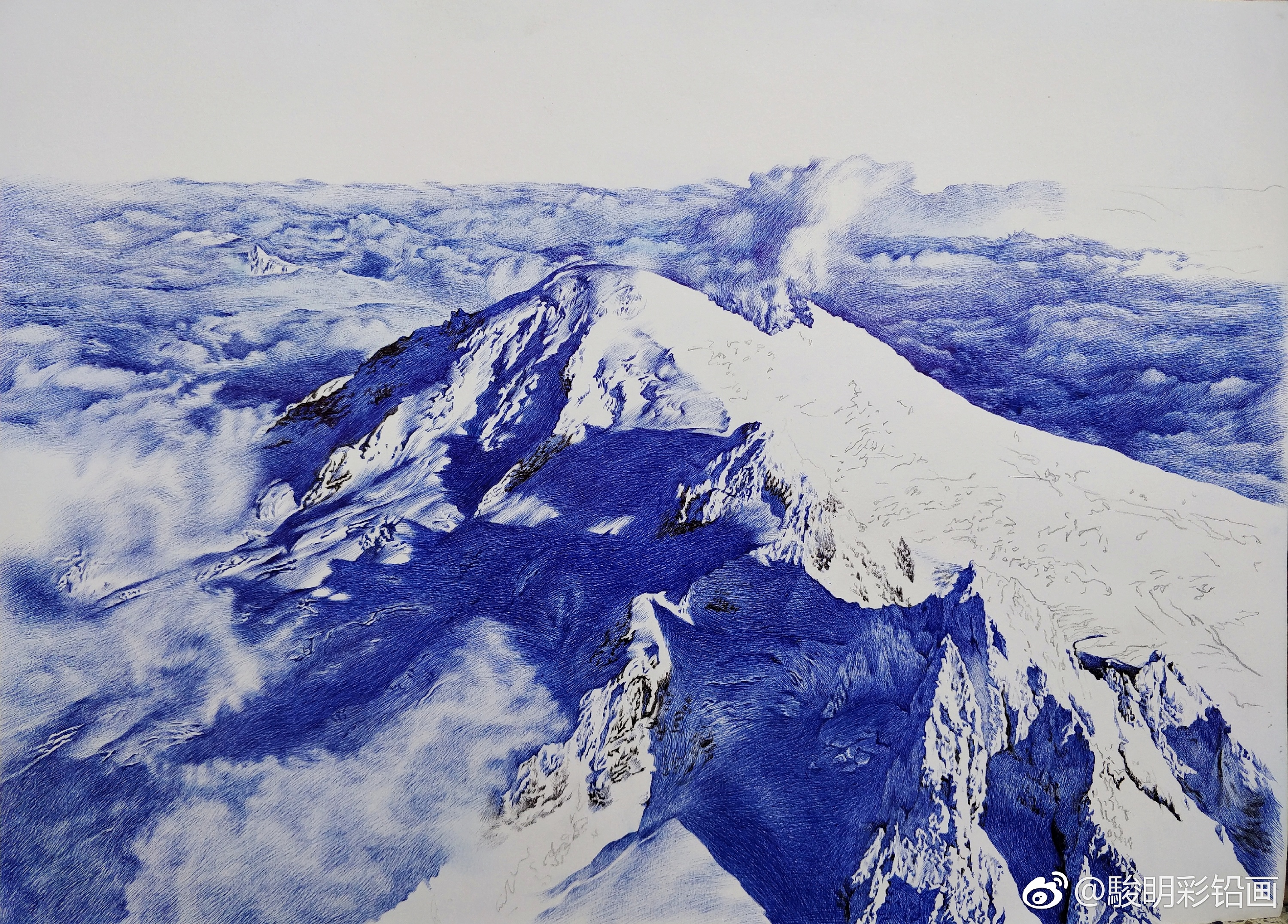 俯瞰雪山|纯艺术|绘画|骏眀彩铅画 - 原创作品 - 站酷