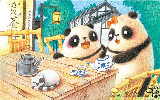 末末的彩铅世界 手绘熊猫明信片
