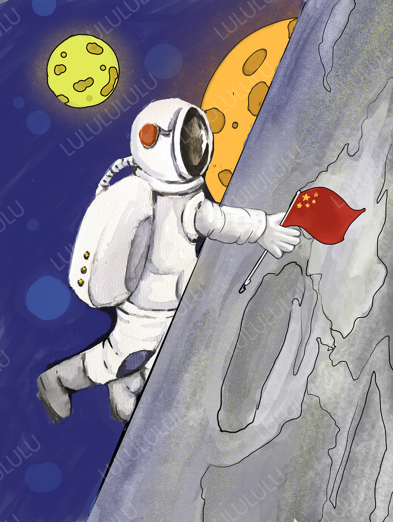 太空题材儿童插画       