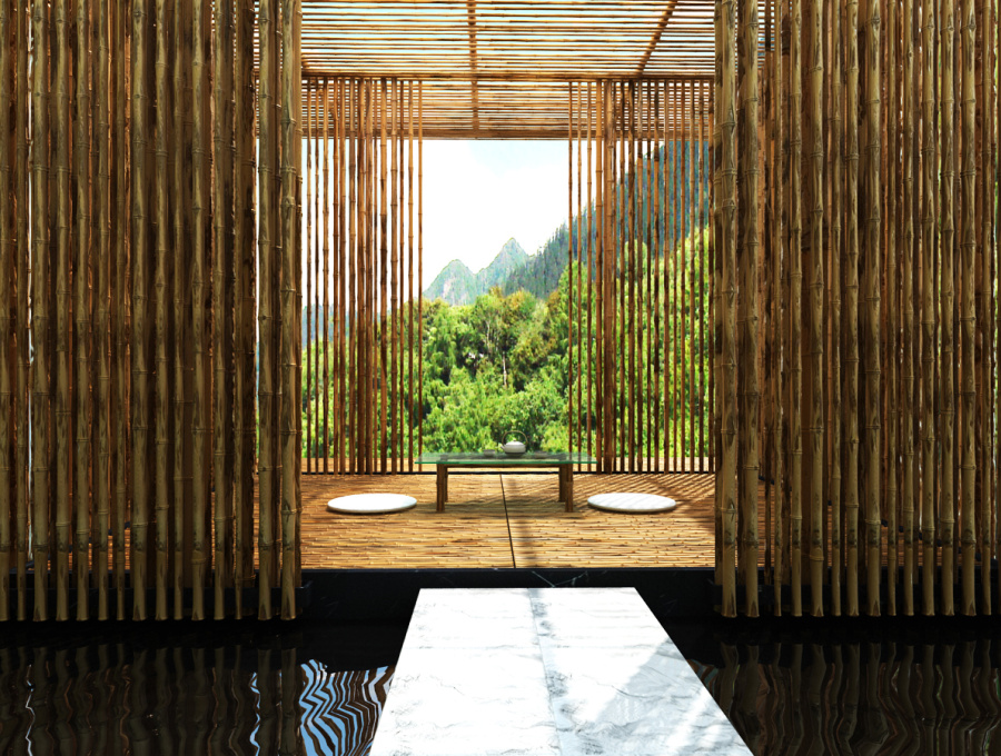 长城脚下的竹屋公社——效果图仿制