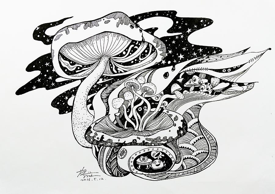 创意线描:蘑菇精灵|插画|创作习作|蔡广庆 原创作品 站酷(zcool)