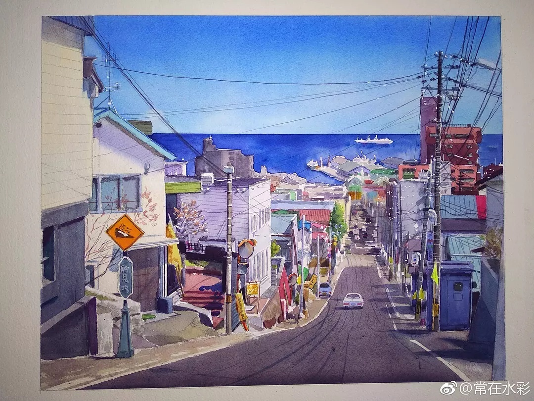 日本街道水彩风景