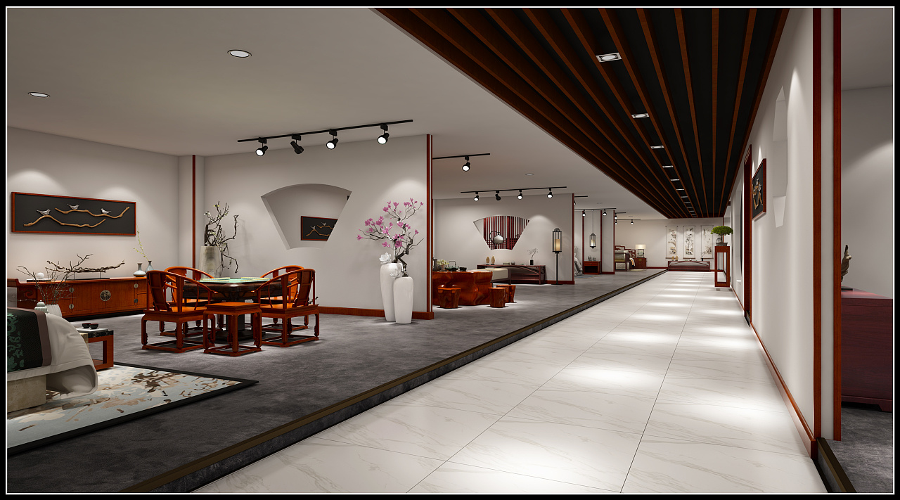 苏州红木家具展厅一,二,三层效果图表现|空间|室