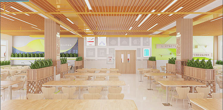 学校食堂装修公司—郑州学校餐厅设计案例效果图赏析