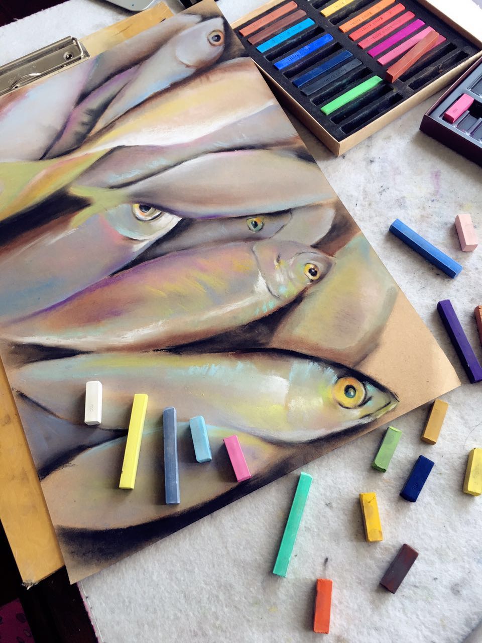 日练~色粉画《好多鱼》\/色粉教程\/色粉的画法|纯艺术|其他艺创|黄师糊 - 原创作品 - 站酷 (ZCOOL)