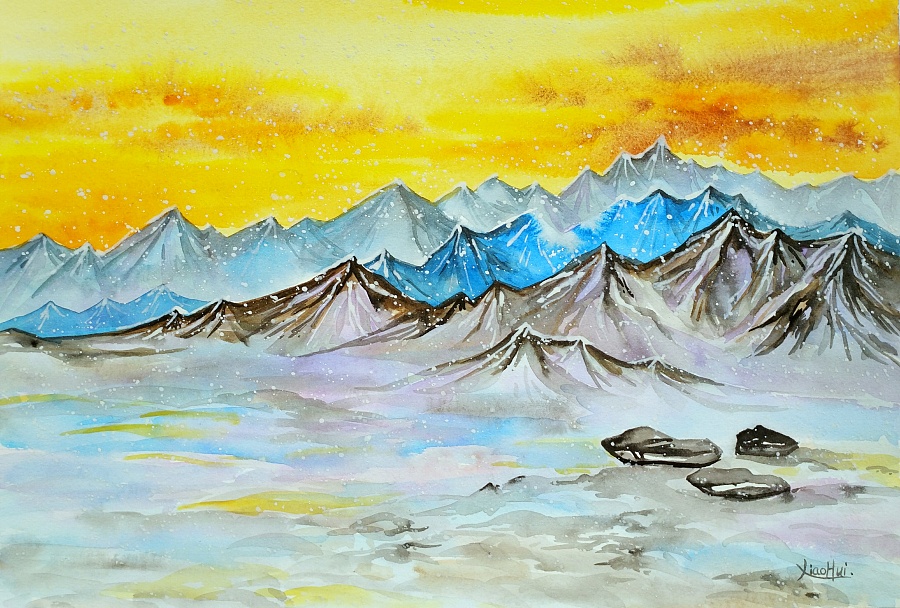 《雪山》-2原创水彩作品