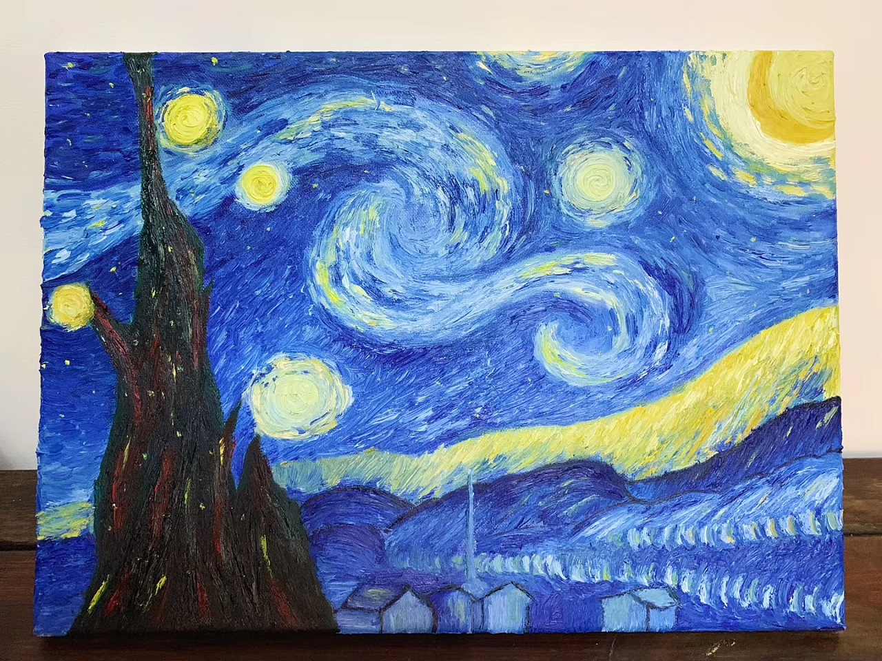 油画——梵高《星月夜》|纯艺术|油画|恩赐喵 - 临摹作品 - 站酷