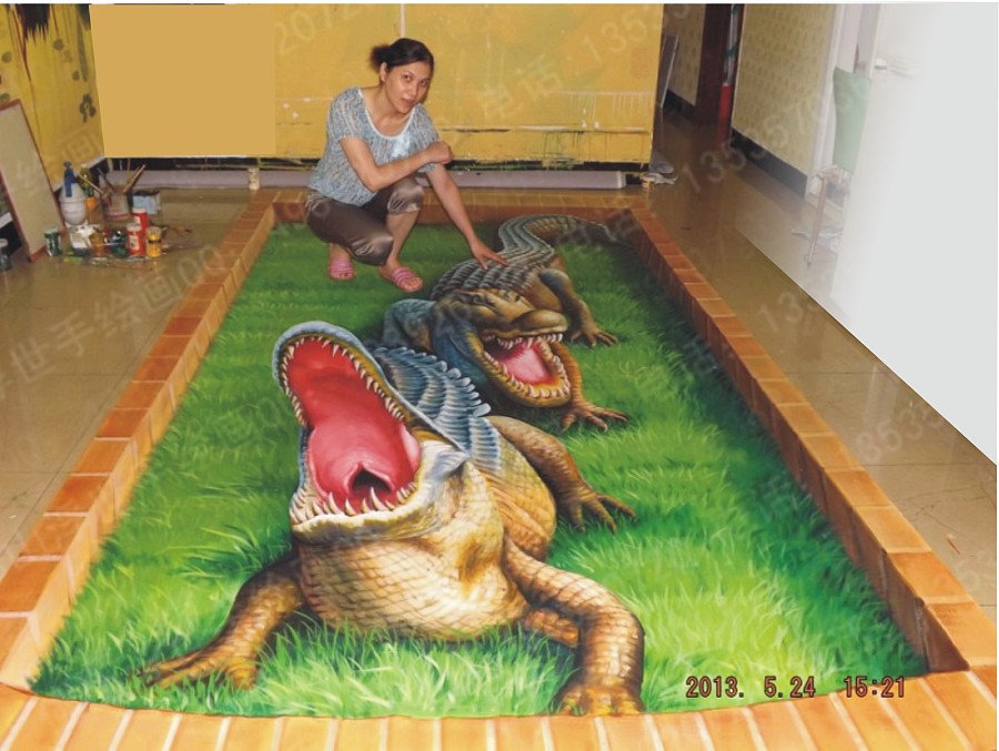 3D地画鳄鱼池，绘制过程|墙绘\/立体画|其他|浮世手绘画工作室 - 原创设计作品 - 站酷 (ZCOOL)