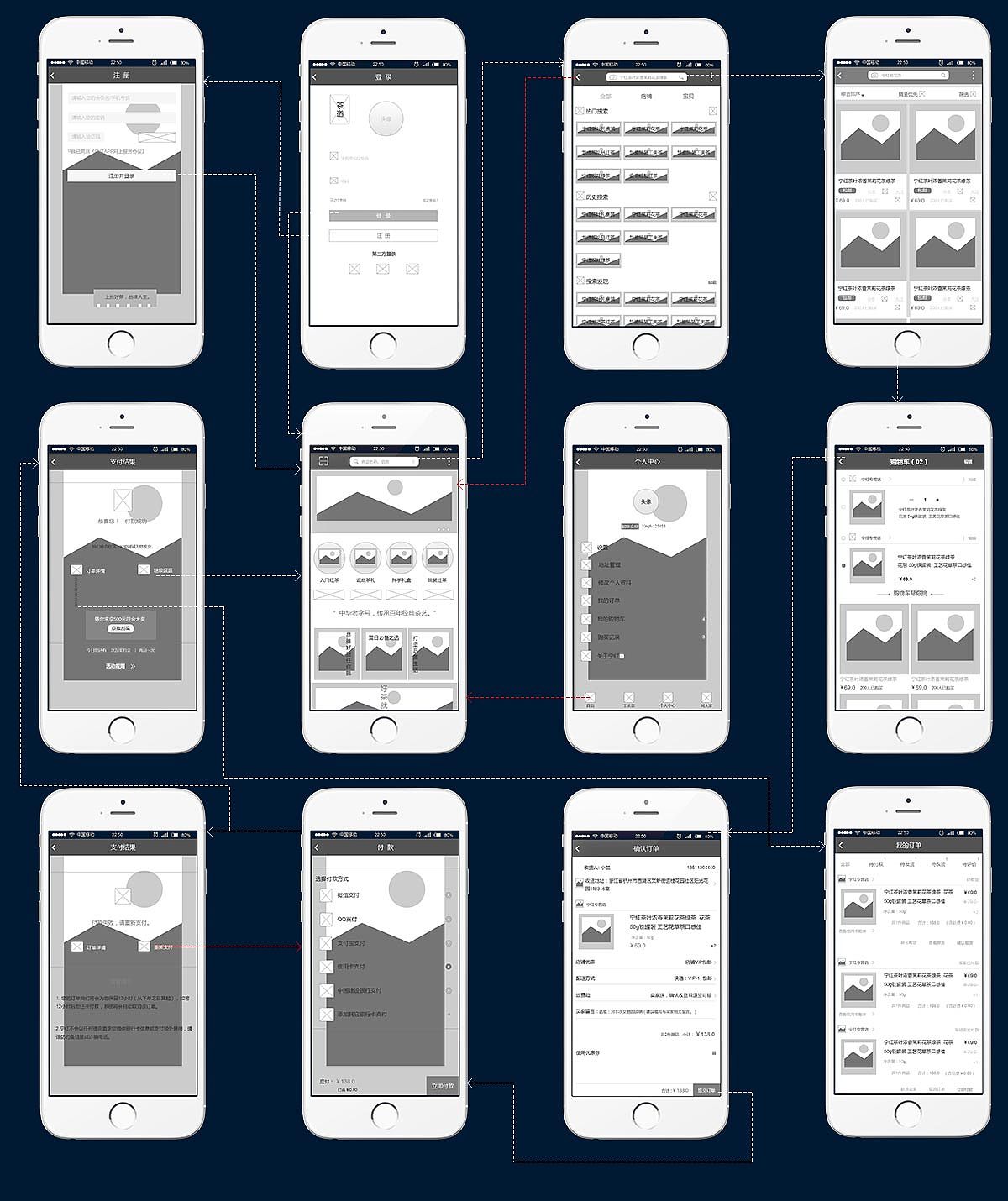 茶艺app用户界面ueuxaxure交互低保真原型图