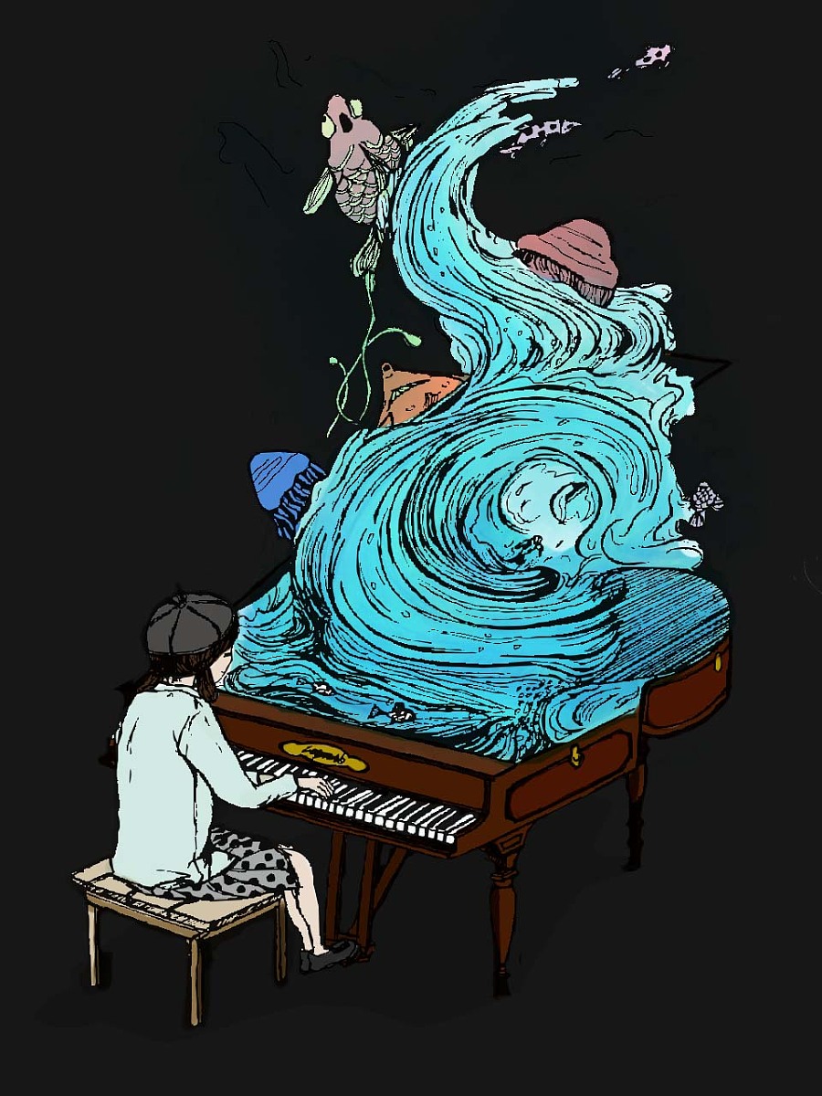 钢琴与海|绘画习作|插画|LHouser - 原创设计作