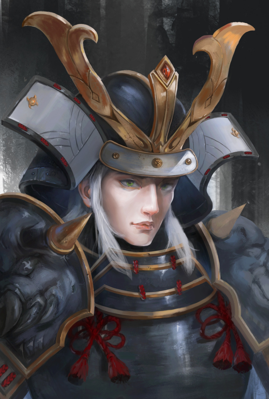 日本盔甲人物头像与魔兽同人|绘画习作|插画|潘