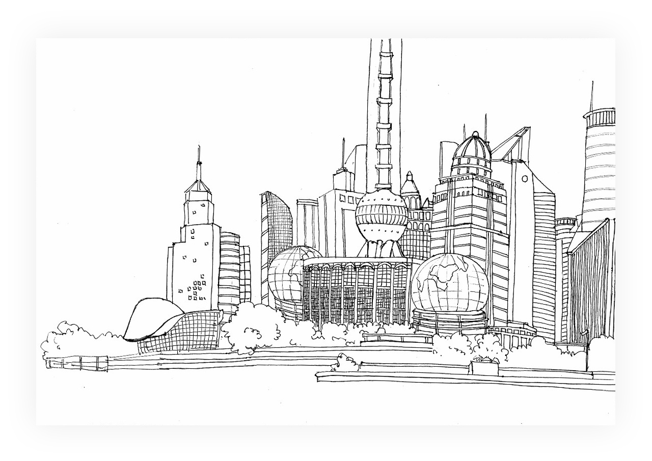 上海风景写生|纯艺术|速写|yoannnna - 原创作品