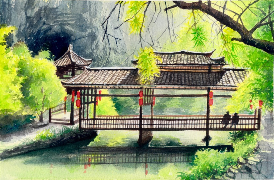 风景水彩 园林|其他绘画|插画|luoluoluolc - 原创