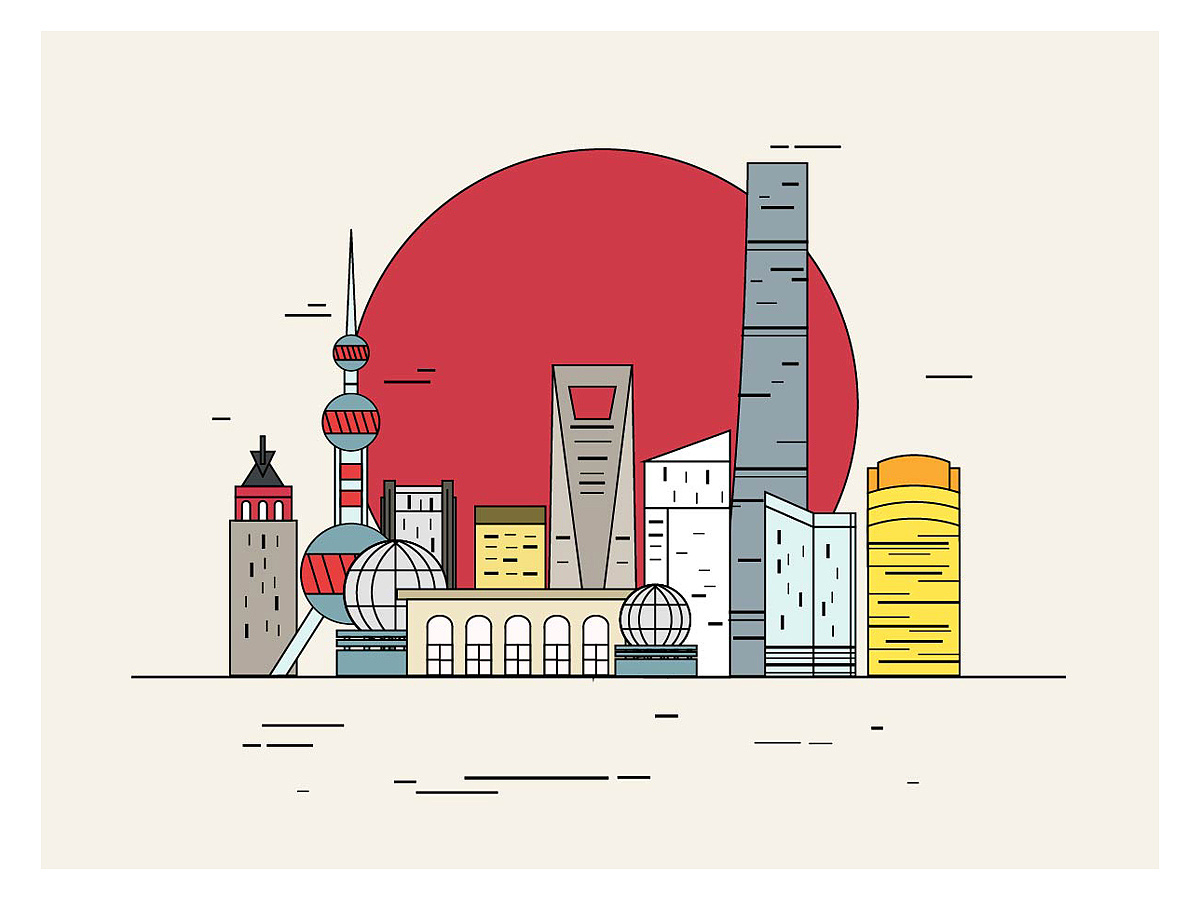 上海外滩建筑扁平插画临摹练习|插画|商业插画